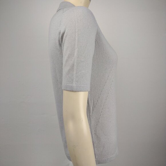 MAG light gray 100% Cashmere short sleeve button front cardigan ladies Small - Picture 4 of 7